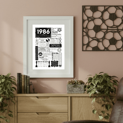 1986 Personalised 40th Birthday Print - Birth Flower Design - The Word Shack