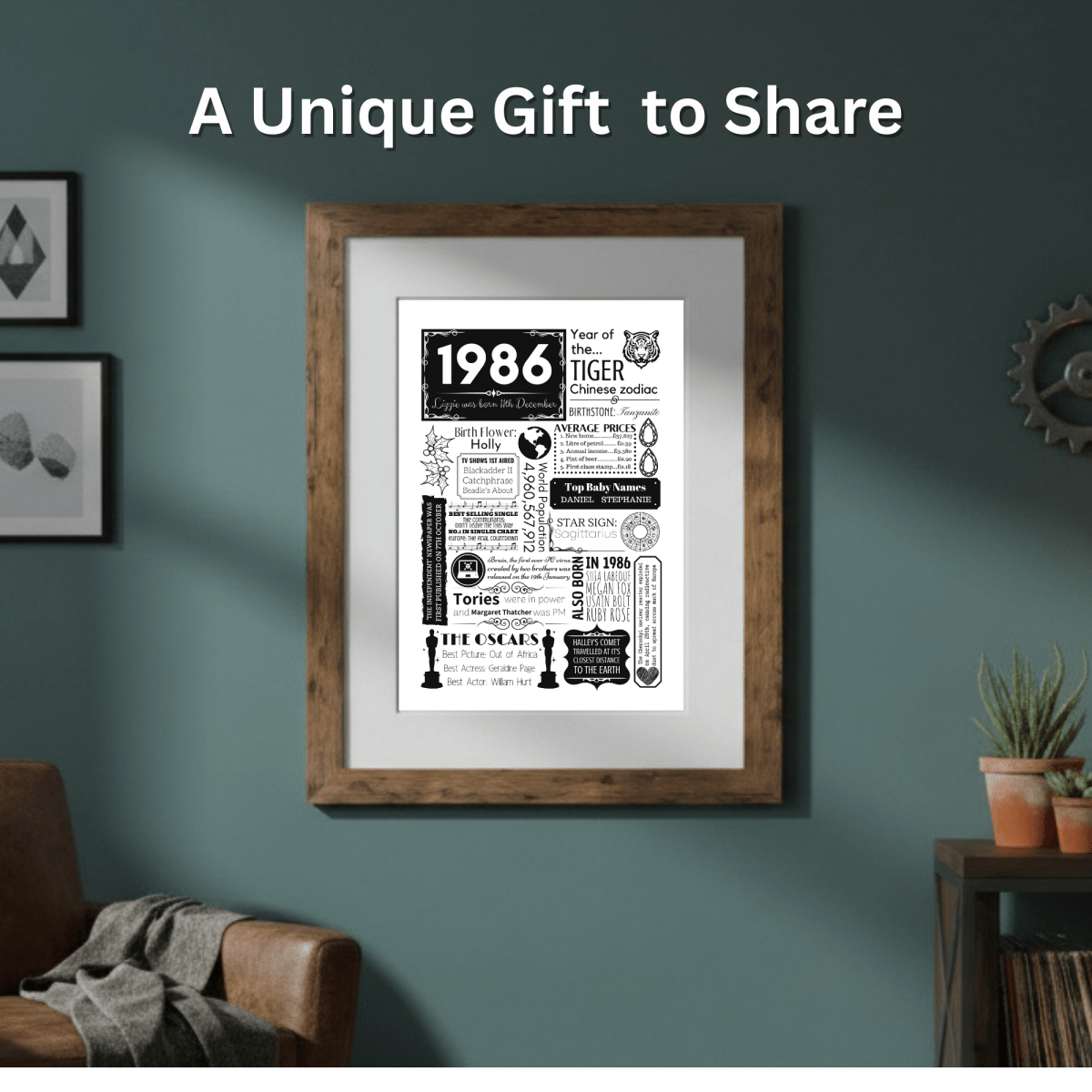 1986 Personalised 40th Birthday Print - Birth Flower Design - The Word Shack