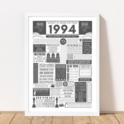 1994 Personalised Film Fact Birthday Print | 30th Movie Facts Birthday Gift | Poster Gift for Him | Gift for Her - UK Version - The Word Shack