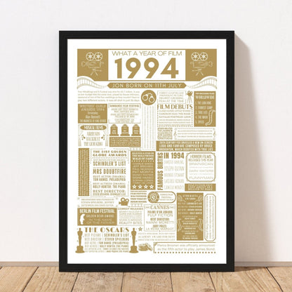 1994 Personalised Film Fact Birthday Print | 30th Movie Facts Birthday Gift | Poster Gift for Him | Gift for Her - UK Version - The Word Shack