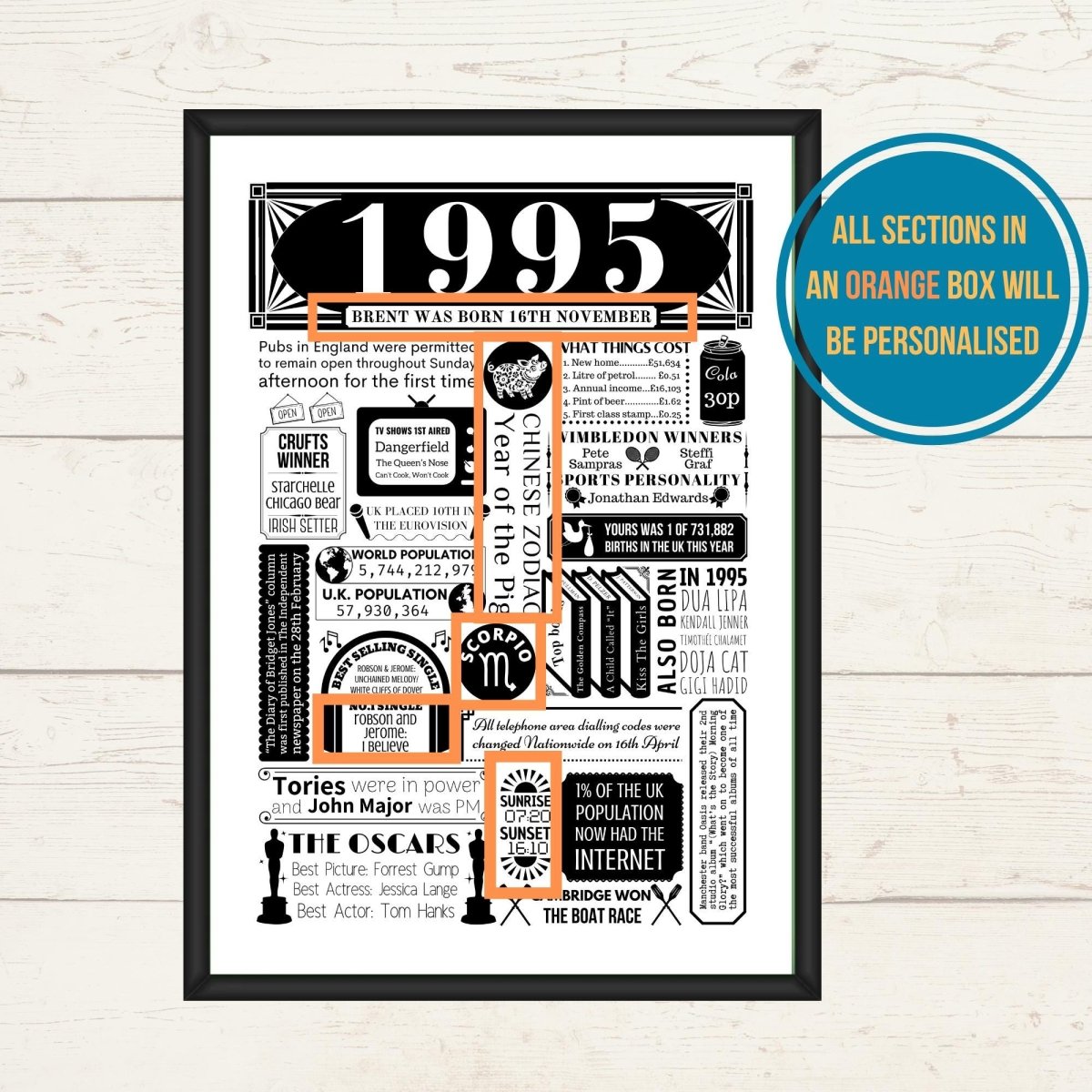 1995 Birthday Fact Print | Personalised 30th Birthday Gift - The Word Shack
