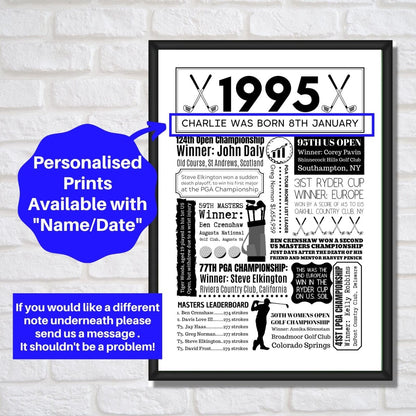1995 Golf Birthday Poster | Personalised 30th Golf gift - The Word Shack