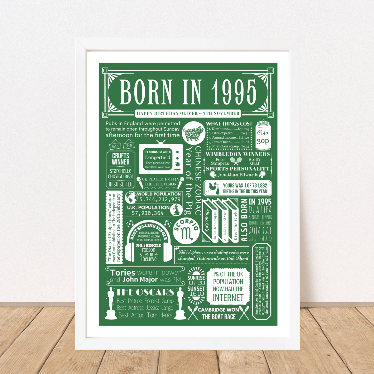 1995 Personalised Year You Were Born Fact Print | 30th Birthday Gift - The Word Shack