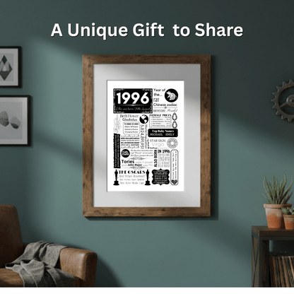 1996 Personalised 30th Birthday Print - Birth Flower Design - The Word Shack