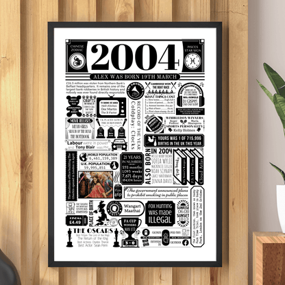 2004 Birthday Fact Poster with Photo | Personalised 21st Birthday Gift - The Word Shack