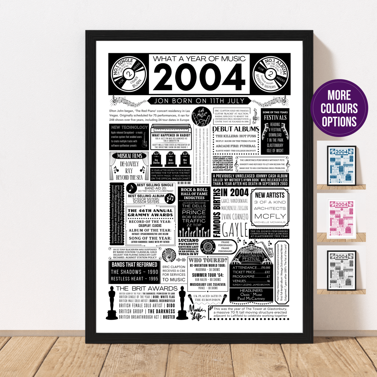 2004 Music Personalised Fact Print | 21st Birthday Gift - The Word Shack