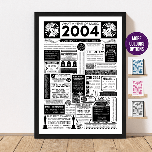 2004 Music Personalised Fact Print | 21st Birthday Gift - The Word Shack