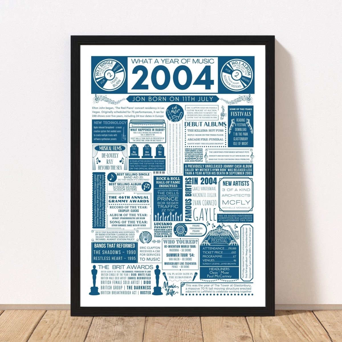 2004 Music Personalised Fact Print | 21st Birthday Gift - The Word Shack