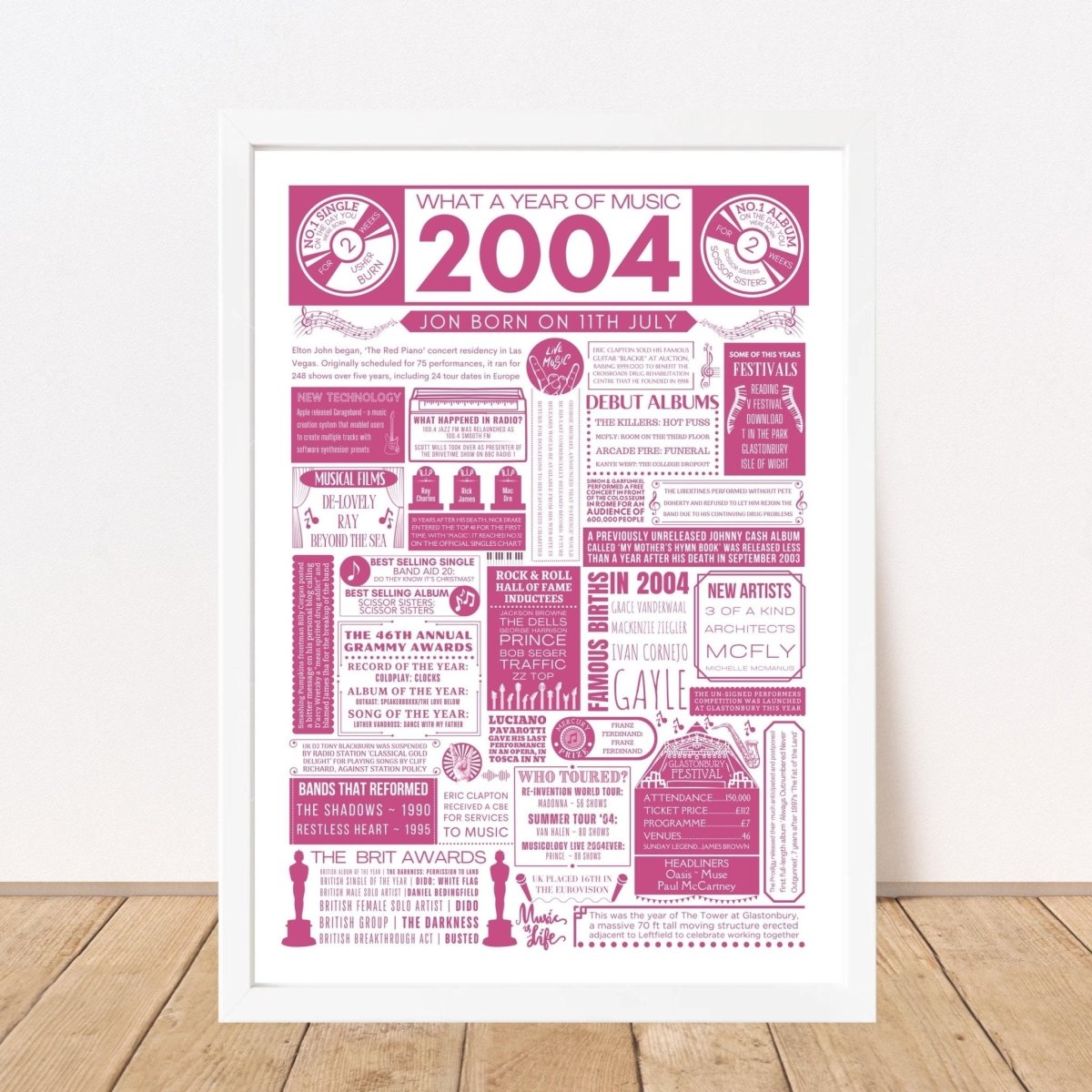 2004 Music Personalised Fact Print | 21st Birthday Gift - The Word Shack