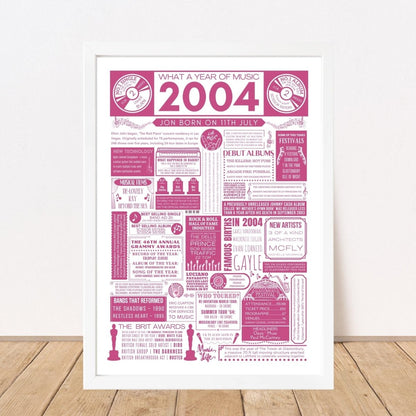 2004 Music Personalised Fact Print | 21st Birthday Gift - The Word Shack