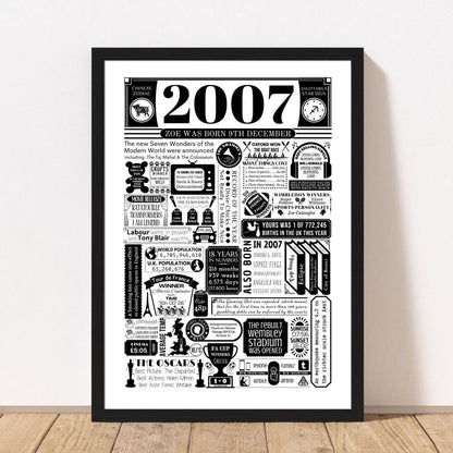2007 Birthday Fact Poster | Personalised 18th Birthday Gift - The Word Shack