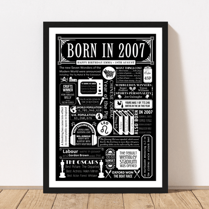 2007 Personalised Fact Poster - 18th Birthday Gift - The Word Shack