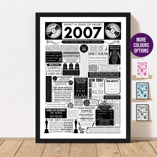 2007 Personalised Music Fact Print | 18th Music Birthday Gift - The Word Shack