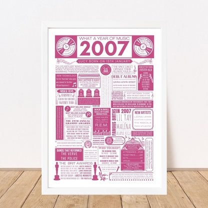 2007 Personalised Music Fact Print | 18th Music Birthday Gift - The Word Shack
