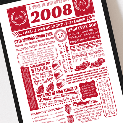 2008 Personalised 18th Birthday Motorsport Print - The Word Shack
