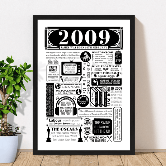 2009 16th Birthday Fact Poster | Personalised Year You Were Born Print - The Word Shack