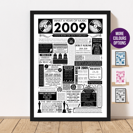 2009 Music Personalised Birthday Print - 16th Birthday Gift - The Word Shack