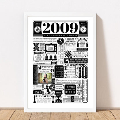 2009 Personalised Birthday Poster with Photo | Year You Were Born 16th Birthday Gift - The Word Shack