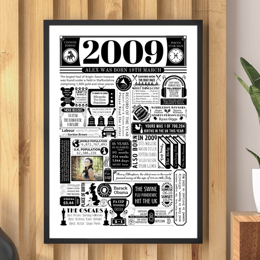 2009 Personalised Birthday Poster with Photo | Year You Were Born 16th Birthday Gift - The Word Shack