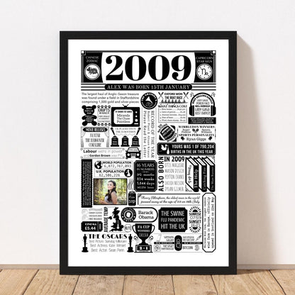 2009 Personalised Birthday Poster with Photo | Year You Were Born 16th Birthday Gift - The Word Shack