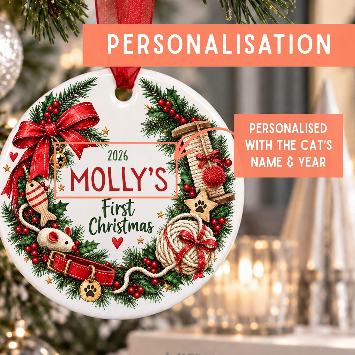 Personalised Cat's First Christmas Bauble