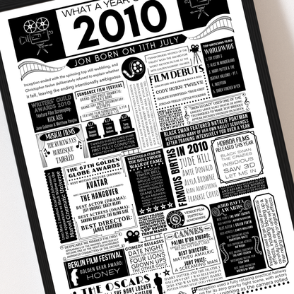 Personalised 16th Birthday Film Print - Custom 2010 Facts