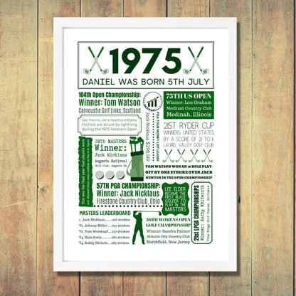 50th Golf Birthday Gift | Personalised 1975 Year You Were Born Golf Poster - The Word Shack