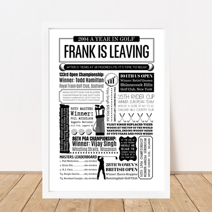 Golf Personalised Retirement Print - Any Year Leaving Gift