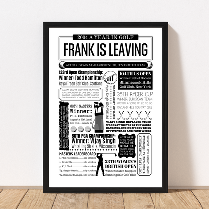 Golf Personalised Retirement Print - Any Year Leaving Gift