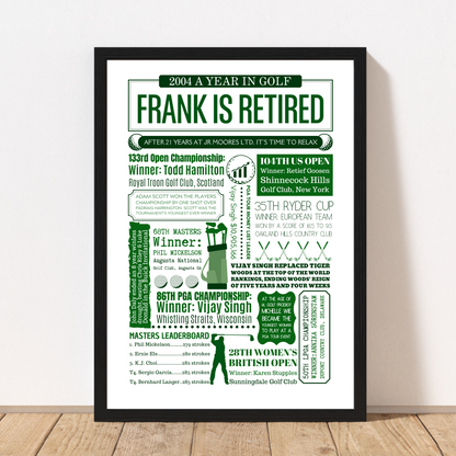 Golf Personalised Retirement Print - Any Year Leaving Gift