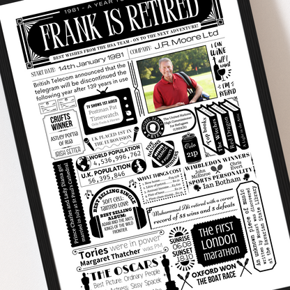 Retirement Personalised Year Print - Leaving Gift with Photo