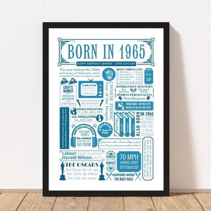 Born in 1965 personalised Fact Poster | 60th Birthday Gift - The Word Shack