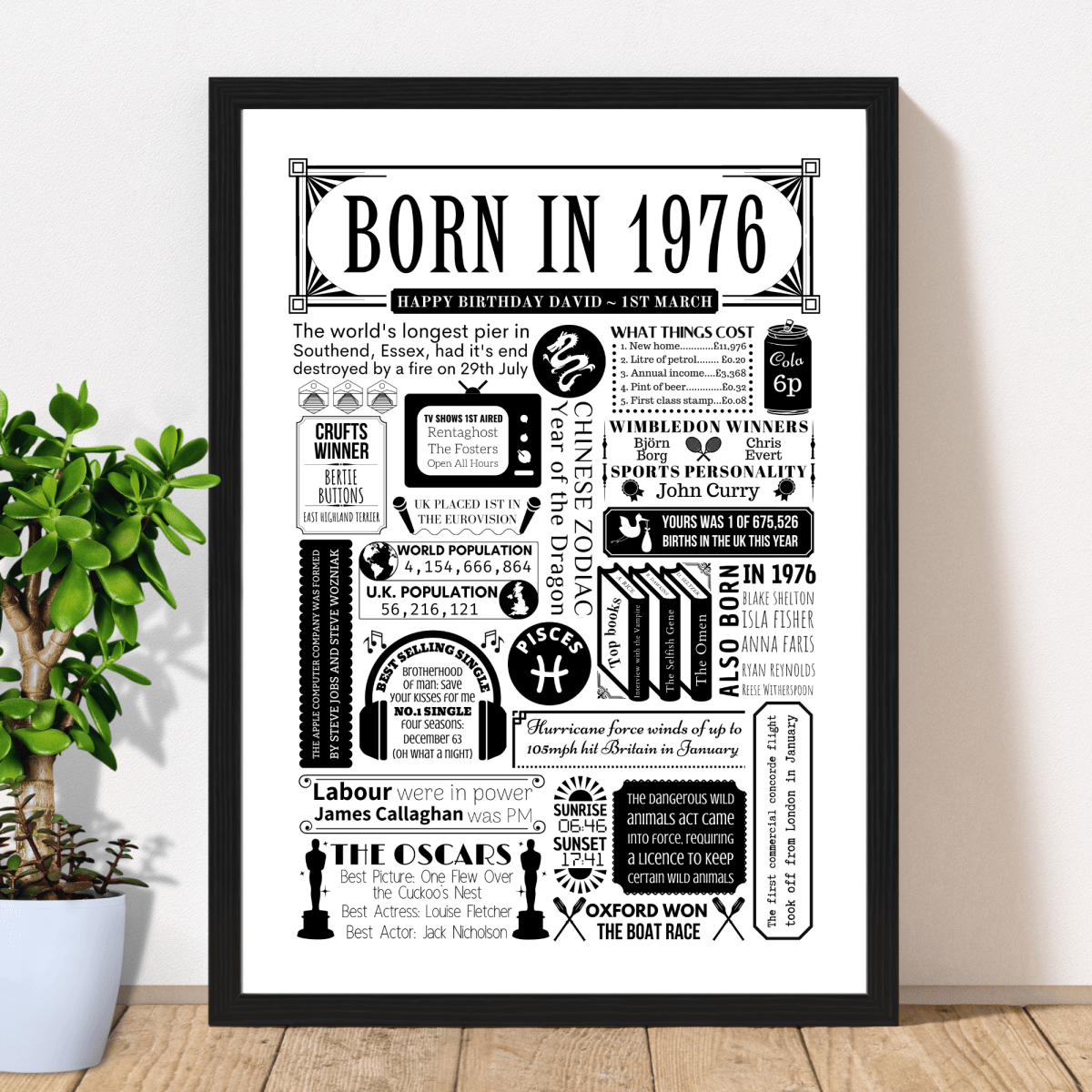 Born in 1976 Poster | Personalised 50th Birthday Gift - The Word Shack