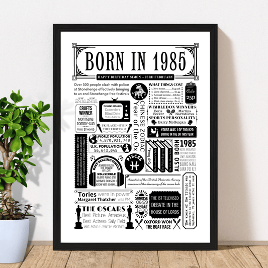 Born in 1985 Fact Poster | Personalised 40th Birthday Gift - The Word Shack
