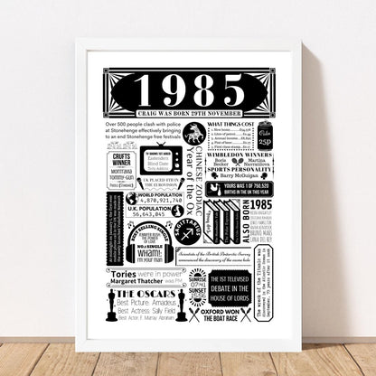 Born in 1985 Fact Poster | Personalised 40th Birthday Gift - The Word Shack