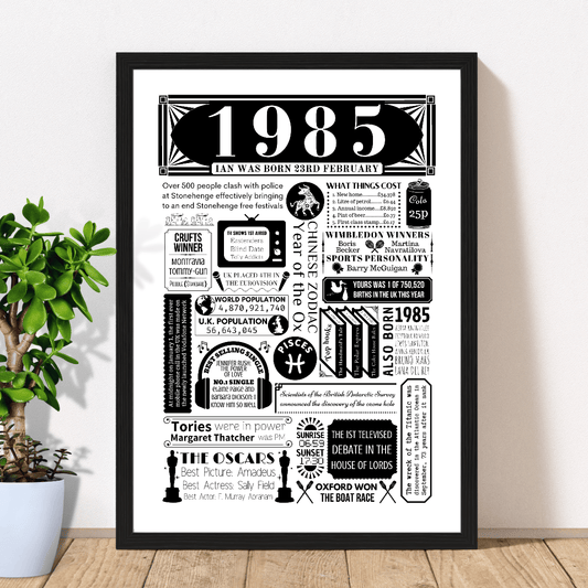 Born in 1985 Fact Poster | Personalised 40th Birthday Gift - The Word Shack