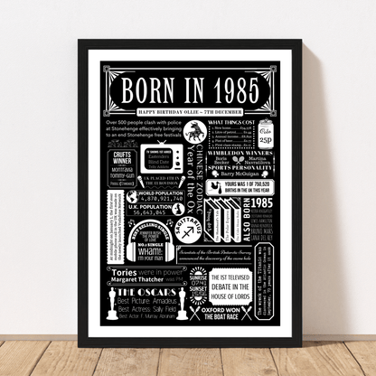 Born in 1985 Personalised Fact Poster | 40th Birthday Gift - The Word Shack