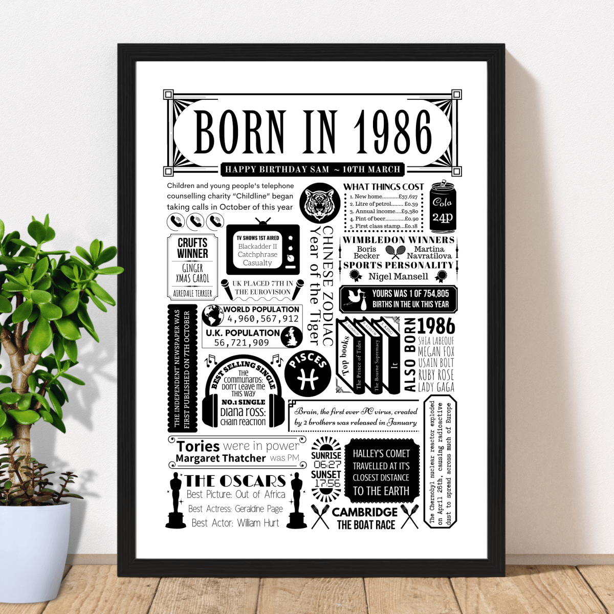 Born in 1986 Poster | Personalised 40th Birthday Gift - The Word Shack