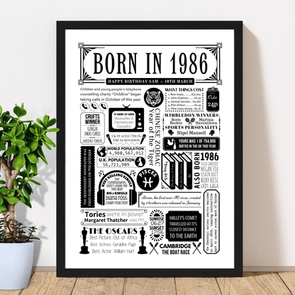 Born in 1986 Poster | Personalised 40th Birthday Gift - The Word Shack