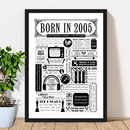 Born in 2005 Poster | Personalised 21st Birthday Gift - The Word Shack