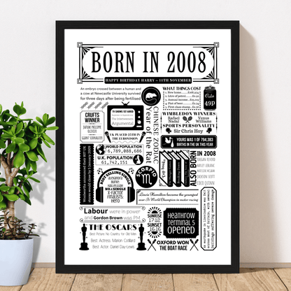Born in 2008 Print | Personalised 18th Birthday Gift - The Word Shack
