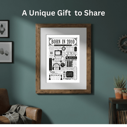 Born in 2010 Poster | Personalised 16th Birthday Gift - The Word Shack