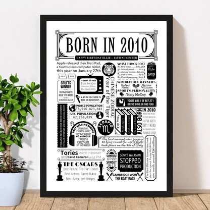 Born in 2010 Poster | Personalised 16th Birthday Gift - The Word Shack