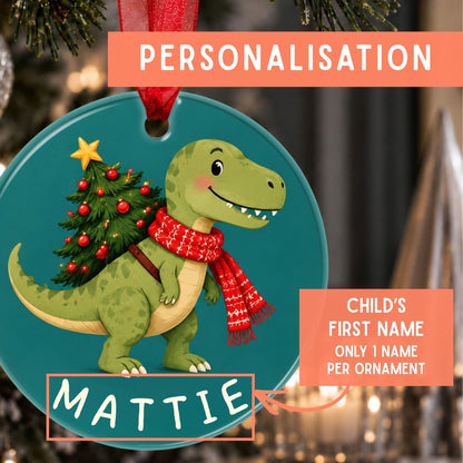Personalised Dinosaur Christmas Ornament, Dinosaur Gift for Kids