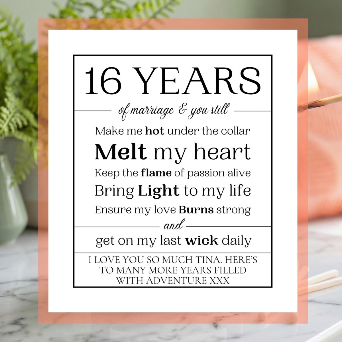 Funny Personalised 16th Wedding Anniversary Candle - The Word Shack