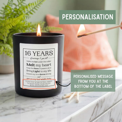 Funny Personalised 16th Wedding Anniversary Candle - The Word Shack