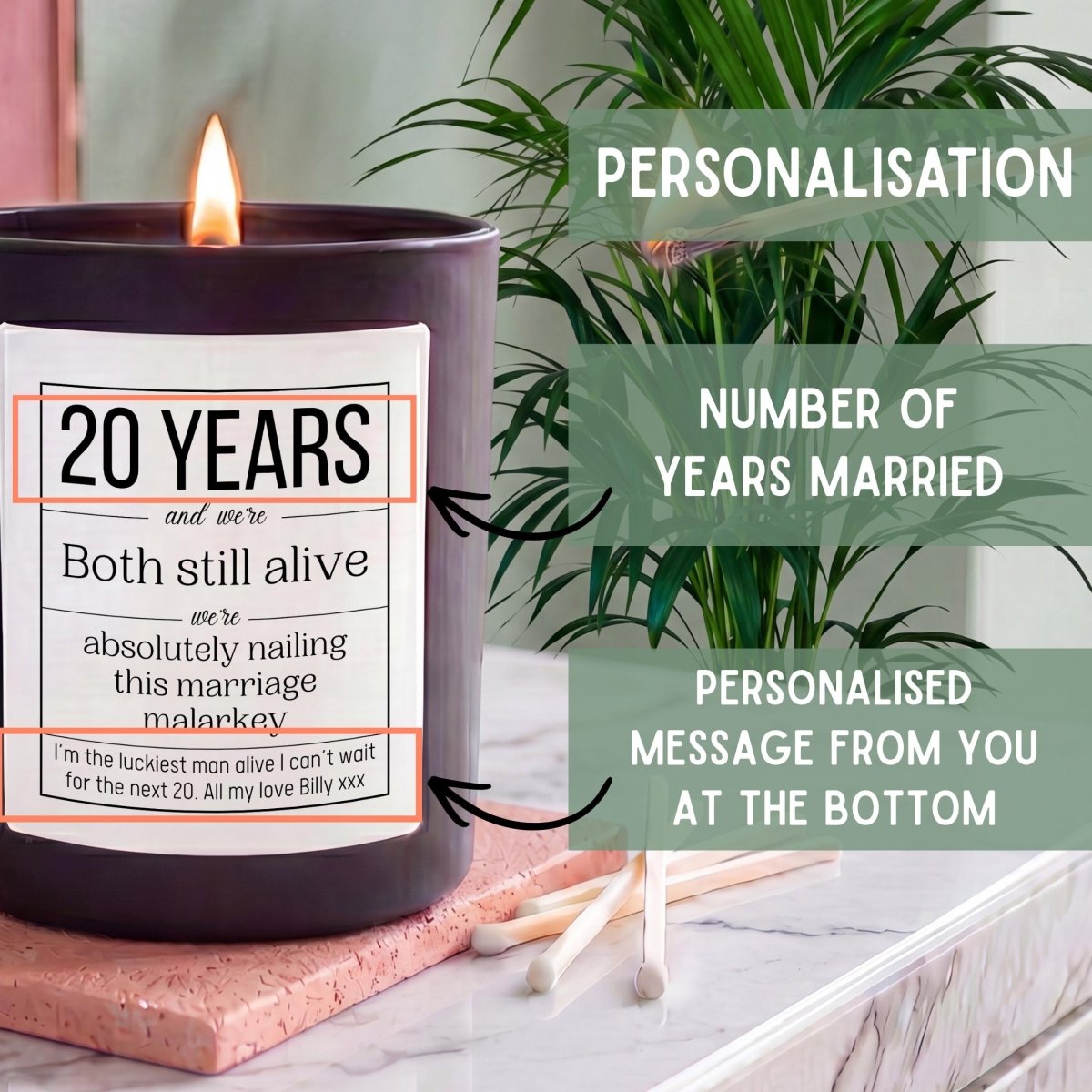 Funny Personalised Wedding Anniversary Candle We're Both Still Alive Gift - The Word Shack