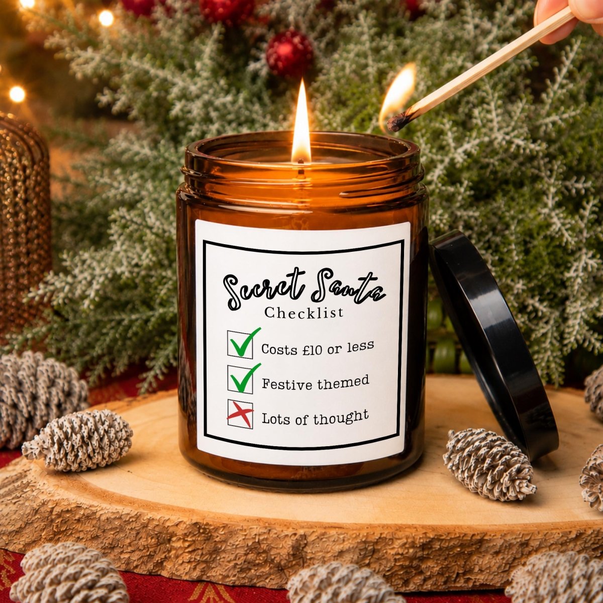 Funny Secret Santa Candle, Christmas Checklist Apothecary Candle - The Word Shack