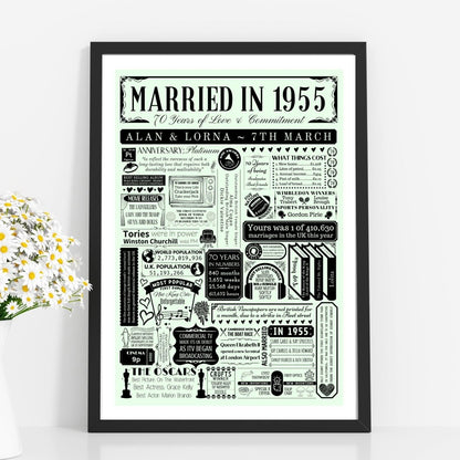 Married in 1955 Print | Personalised 70th Platinum Wedding Anniversary Gift - The Word Shack