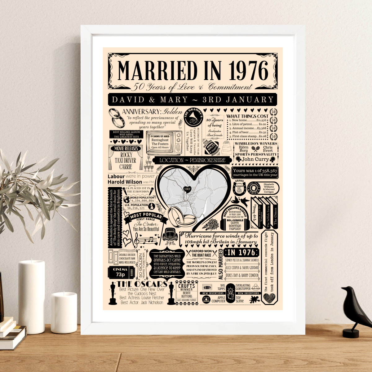 Married in 1976 Wedding Location Map Print | Personalised 50th Anniversary Gift - The Word Shack